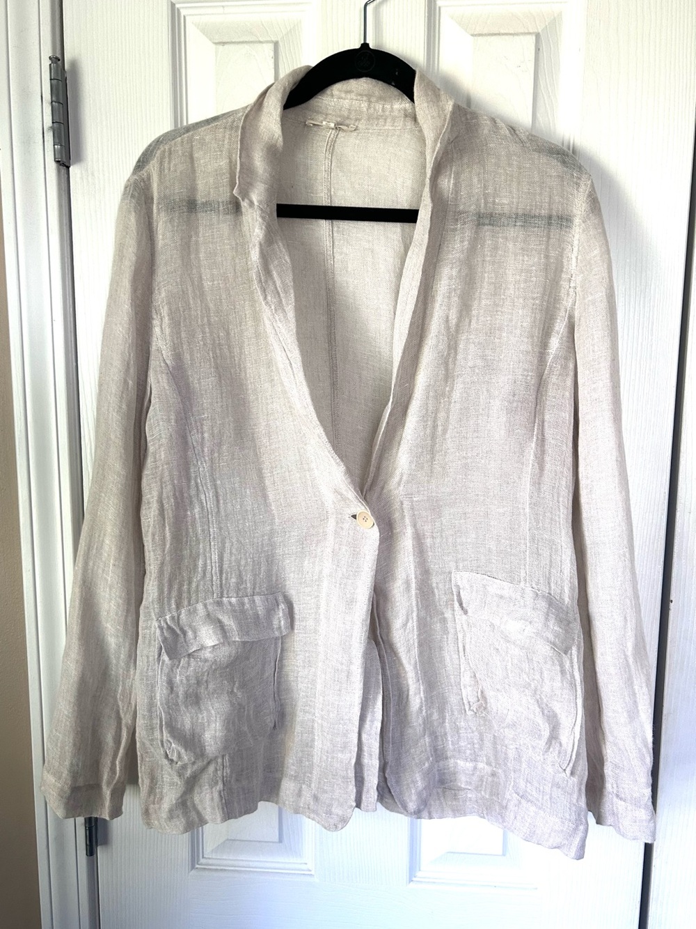 Eileen Fisher 100% Linen Natural Beige One Button Blazer Jacket Size M